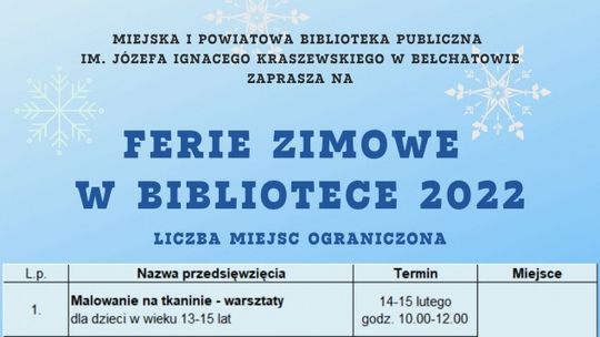 Ferie zimowe w mieście? Miejska i Powiatowa Biblioteka publiczna w Bełchatowie zaprasza
