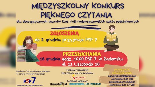 PSP nr 7  w Radomsku organizuje Międzyszkolny Konkurs Pięknego Czytania