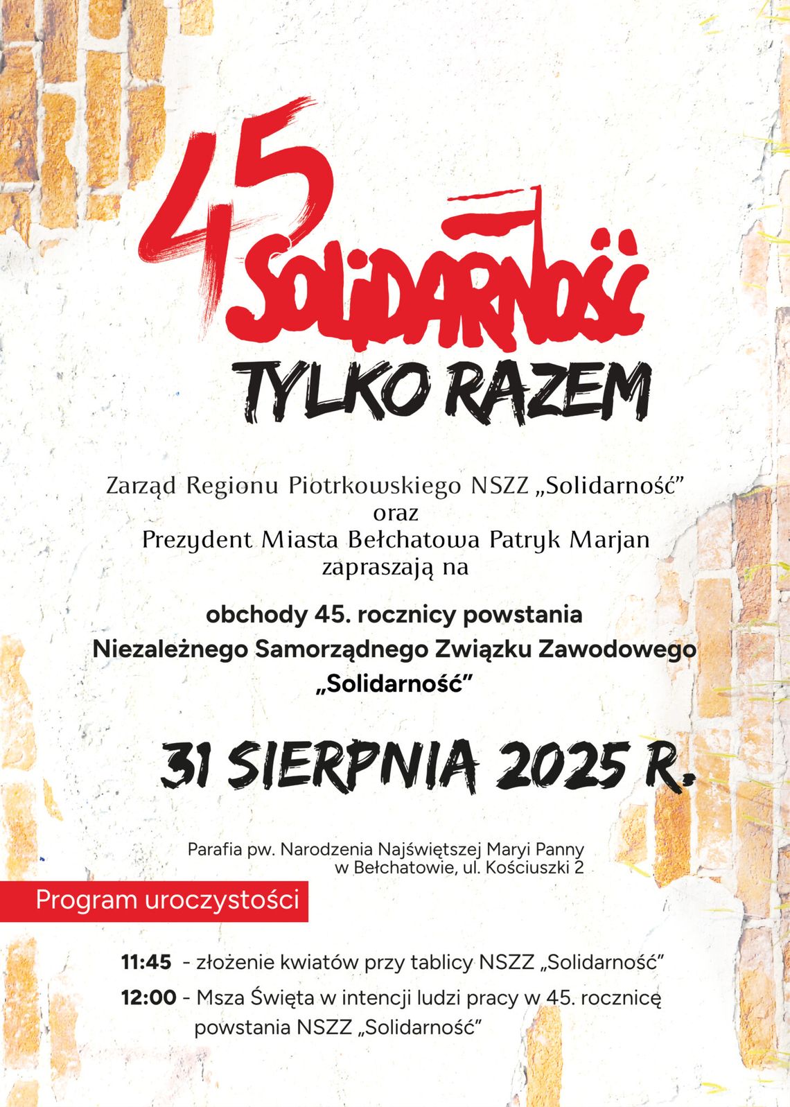 Bełchatów uczci 45. rocznicę powstania „Solidarności”