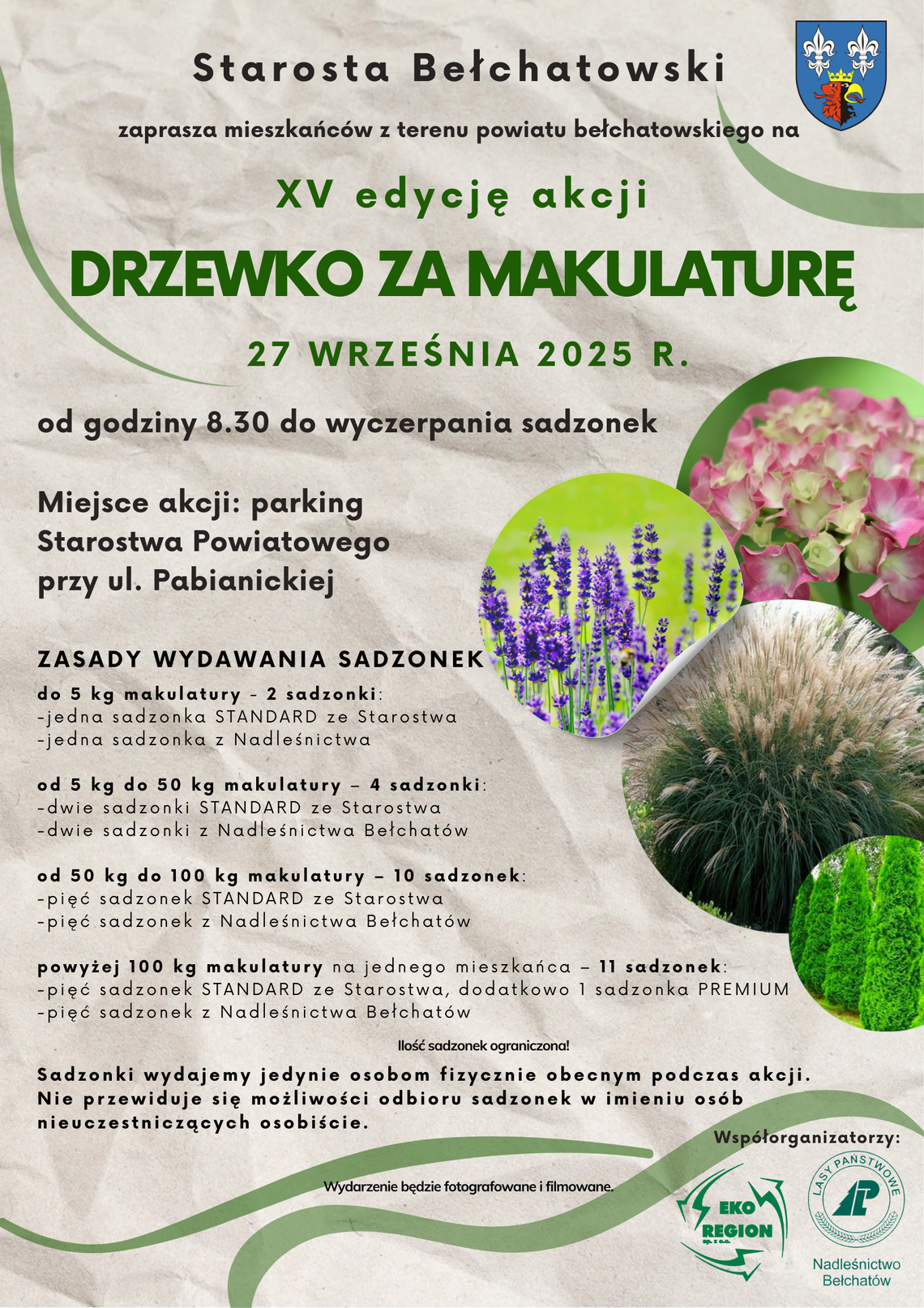 Drzewko za makulaturę po raz 15. Ponad 5 tysięcy sadzonek do rozdania w Bełchatowie