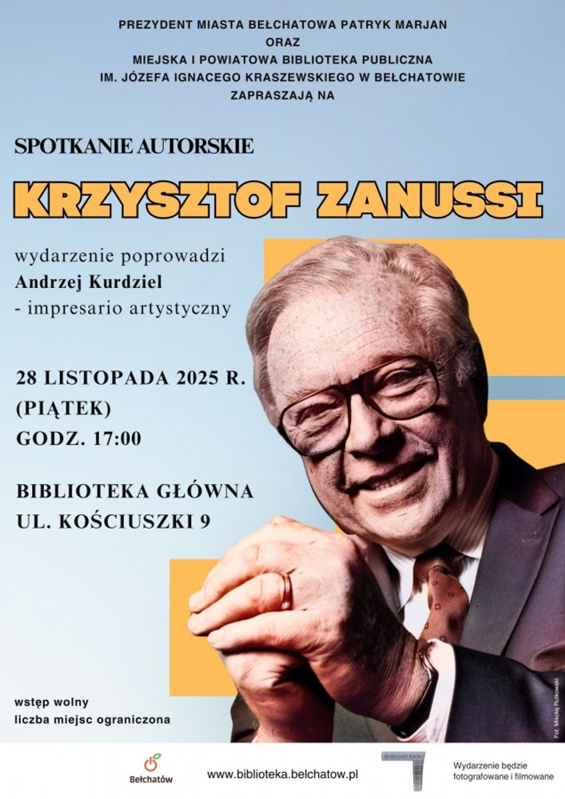 Krzysztof Zanussi spotka się z mieszkańcami Bełchatowa. Wyjątkowe wydarzenie w miejskiej bibliotece