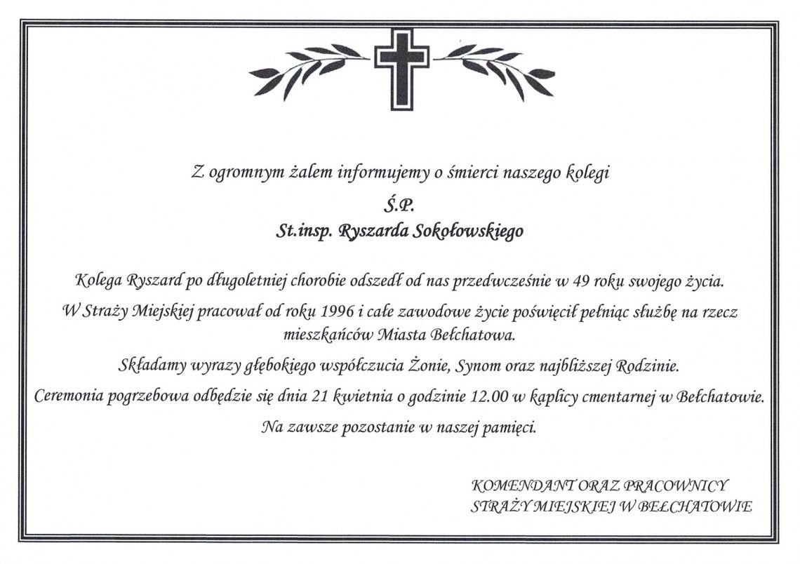 Strażnicy Miejscy żegnają kolegę Strażnicy Miejscy żegnają kolegę