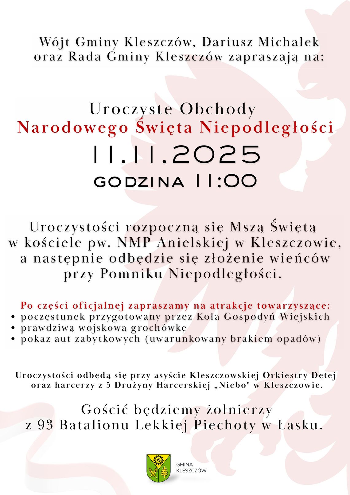 Uroczyste Obchody Narodowego Święta Niepodległości w Kleszczowie