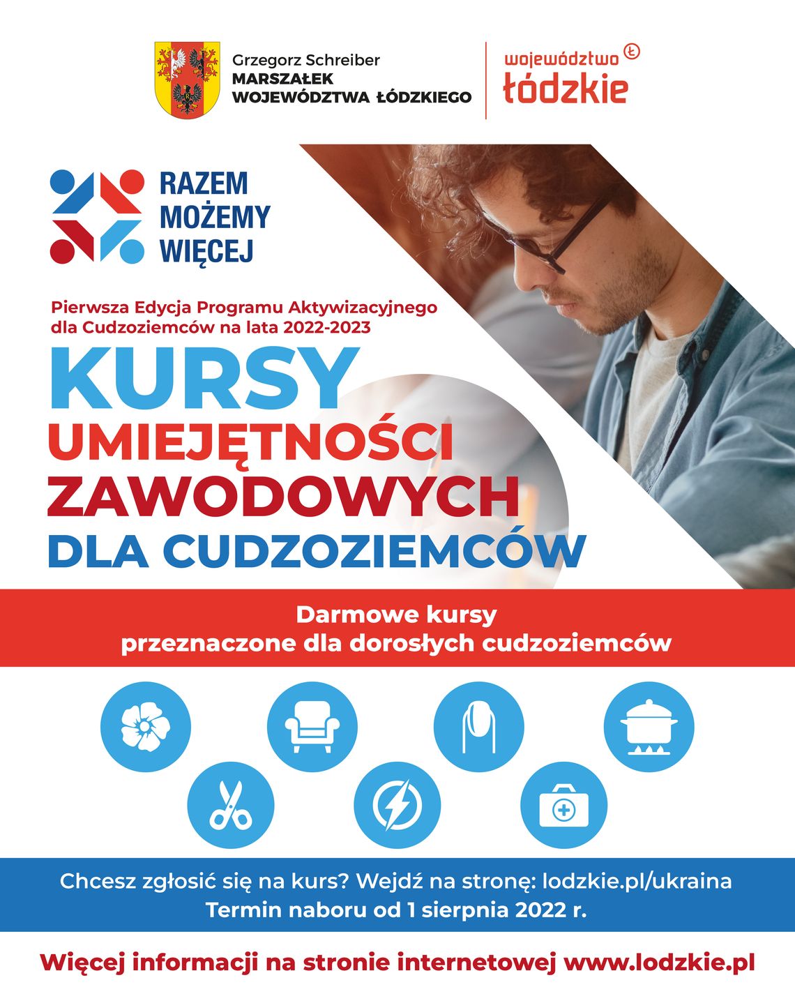 Urząd Marszałkowski w Łodzi oferuje kursy języka polskiego dla cudzoziemców oraz kursy umiejętności zawodowych