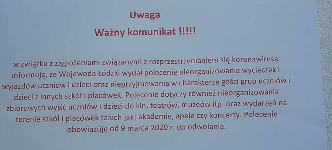 Zakaz organizowania wycieczek i wyjazdów