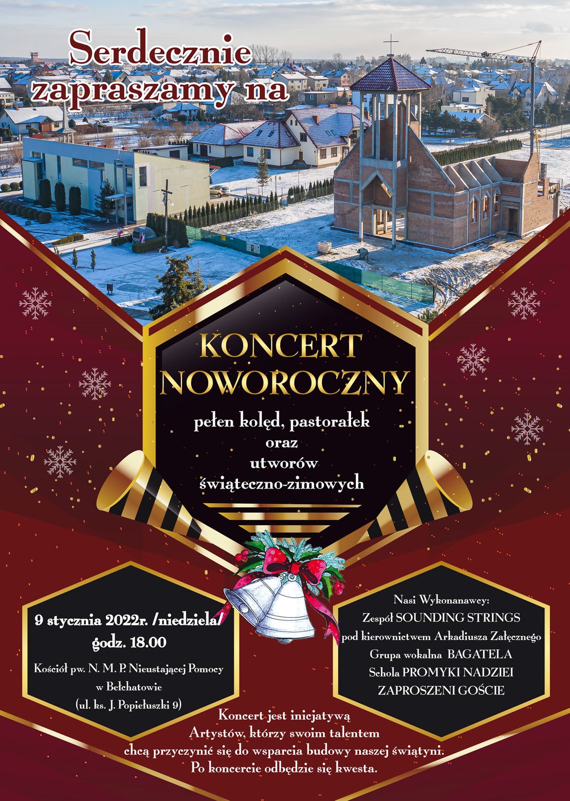 Zapraszamy na Koncert Noworoczny. W programie piękna muzyka w wykonaniu lokalnych artystów i zbiórka na szczytny cel.