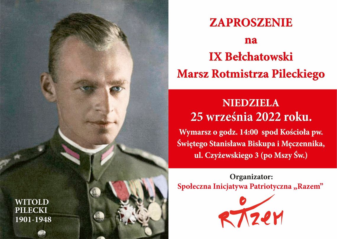 Zaproszenie na IX Bełchatowski Marsz Rotmistrza Pileckiego