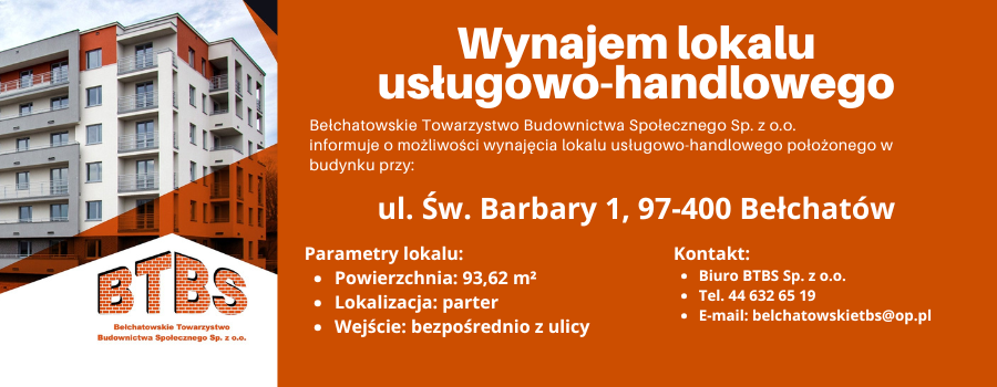 Ogłoszenie: wynajem lokalu usługowo-handlowego, ul. Św. Barbary 1, Bełchatów